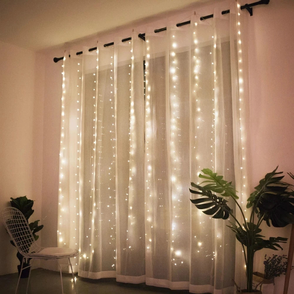 Christmas Lights Curtain Garland Merry Christmas Decorations For Home 2024 New Year Decor