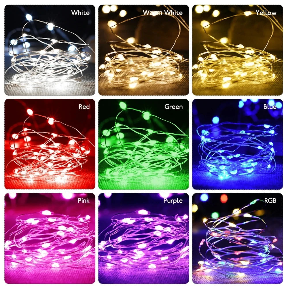 10M 5M 3M 2M Copper Wire LED Tinsel Garland Battery Powered Fairy LED String Lights for Holiday Christmas Wedding Party Decor